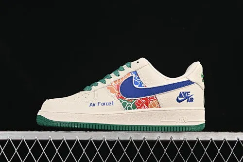 All categories Nk Air Force 1 Air Force series Nk Air Force 1 Low Air Force low-top Nike Air Force 1'07 Low beige blue and green stitching Air Force 1 low-top casual sneakers KJ1688-001